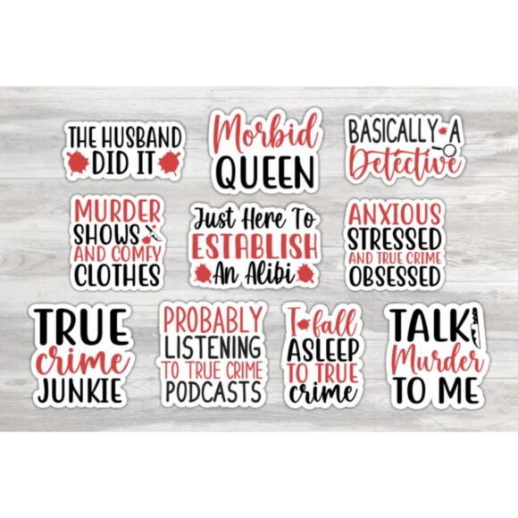 10-Pack 3" True Crime Vinyl Sticker Bundle – For the Obsessed & Unapologetic - Picture 1 of 1